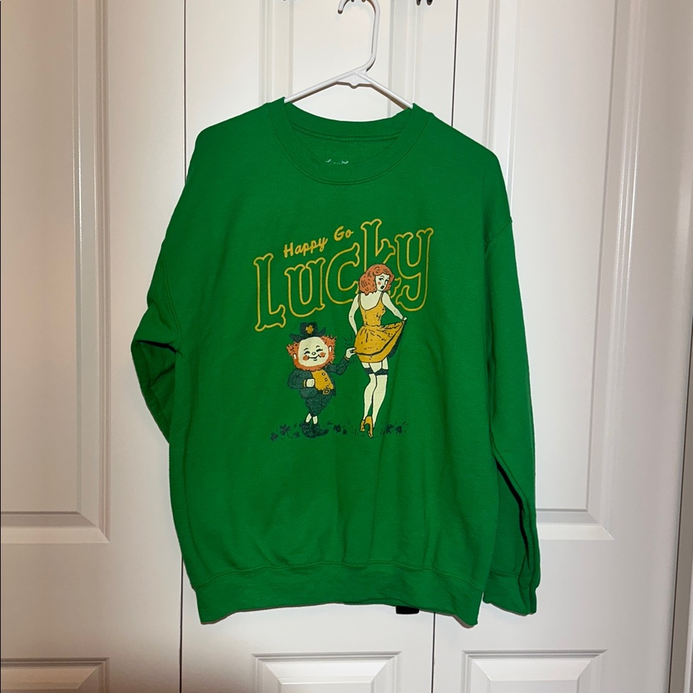 Green 'Happy Go Lucky' Graphic Sweatshirt